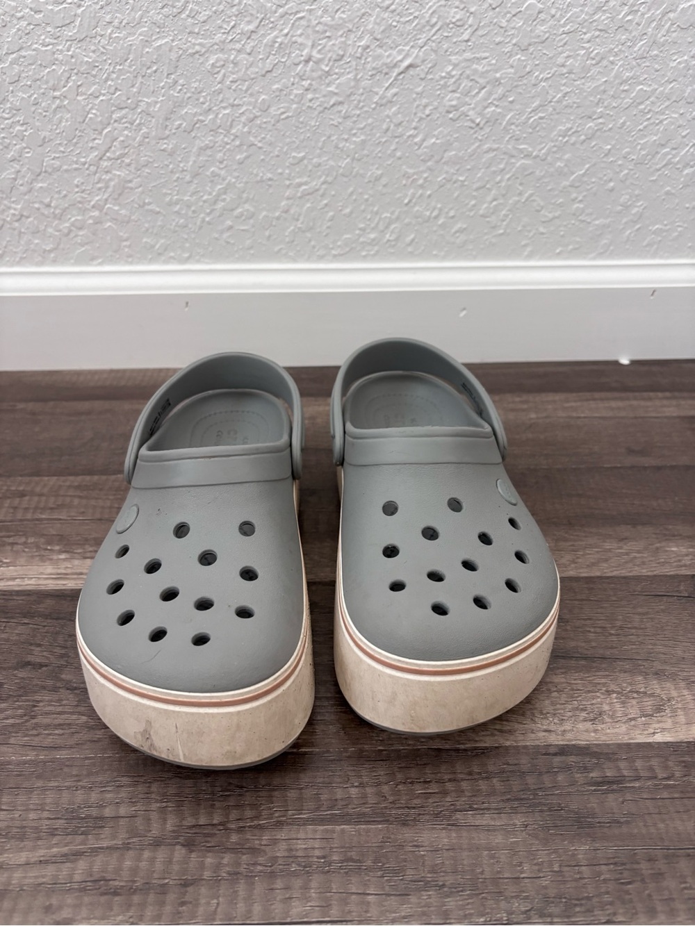 CROCS Slip-On Platform Sandals in Gray with White Trim